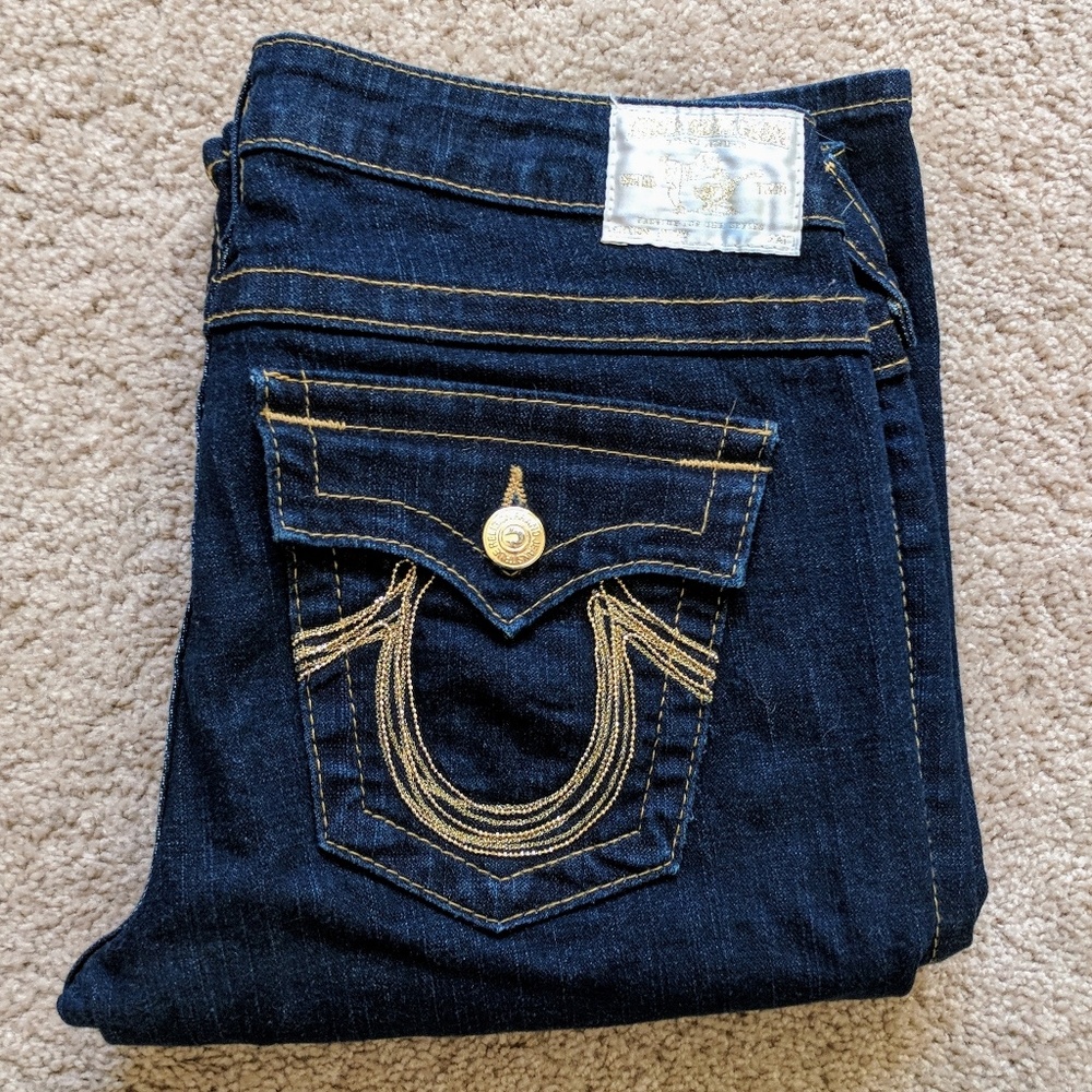 True Religion Becky Gold White Tag Beading Jeans